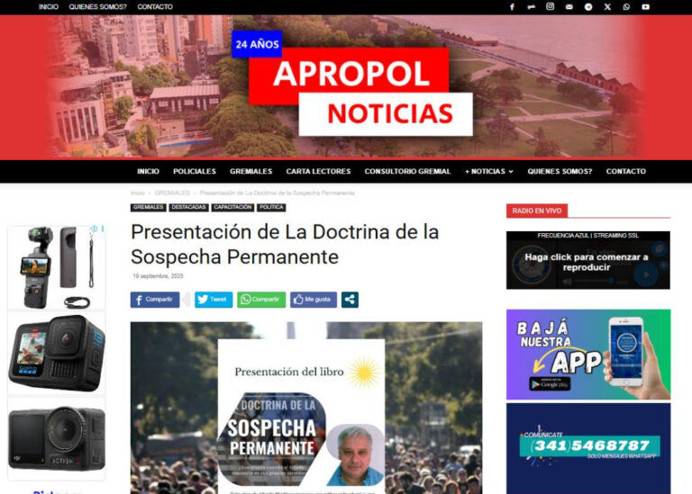 APROPOL Noticias destaca la presentación de La Doctrina de la Sospecha Permanente