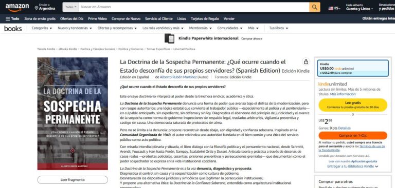 Publican en Amazon “La Doctrina de la Sospecha Permanente”, el nuevo libro de Alberto R. Martínez